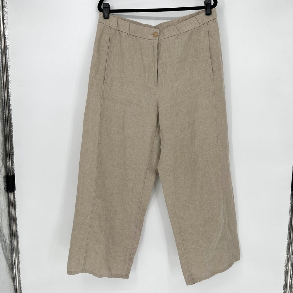 Eileen Fisher 100% Organic Linen Wide Leg Oversized Pants Natural L-XL FLAW